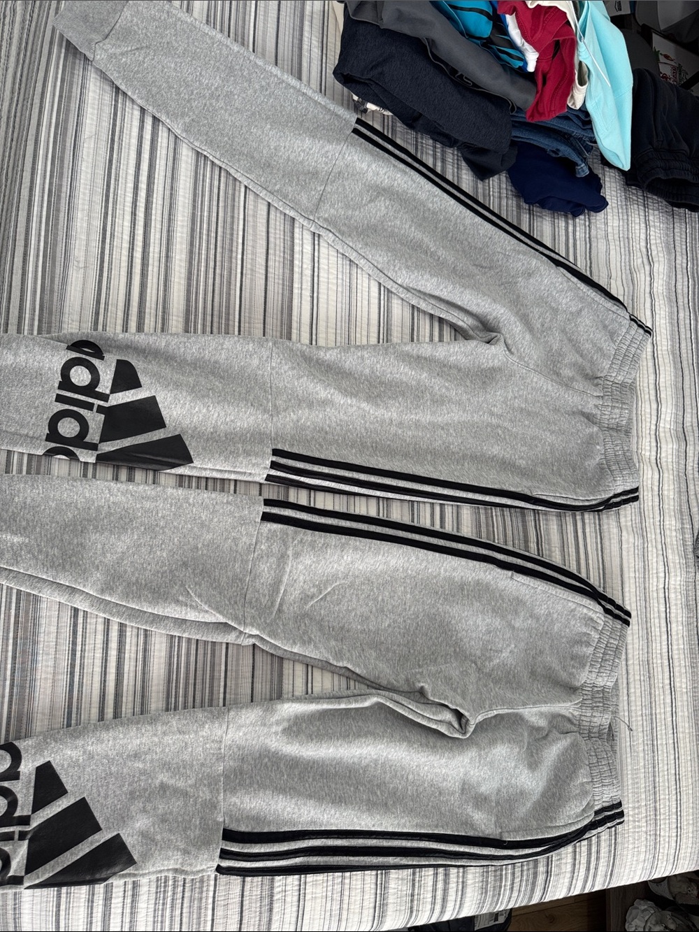 adidas Gray Joggers with Black Stripes and Logo